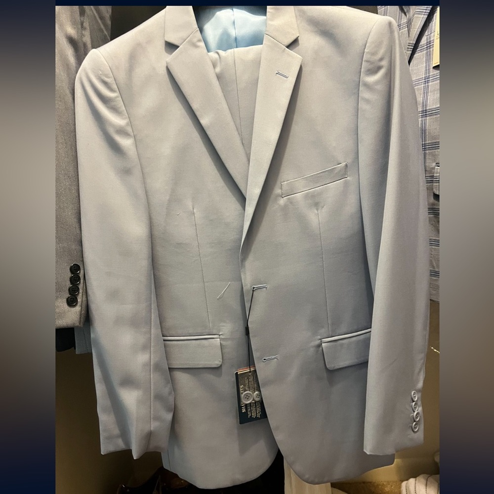 2 piece Sharp Suit,baby blue with light grey hue & baby blue inside jacket lapel